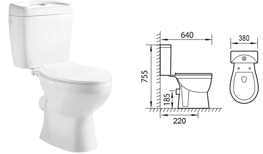 Ortonbath Ecnomical Classic Dual Flush Small Size Toilet, PP Soft Closing Seat, Oval Bathrooms Comfort Height Back to Wall Toilet Two Piece Toilet