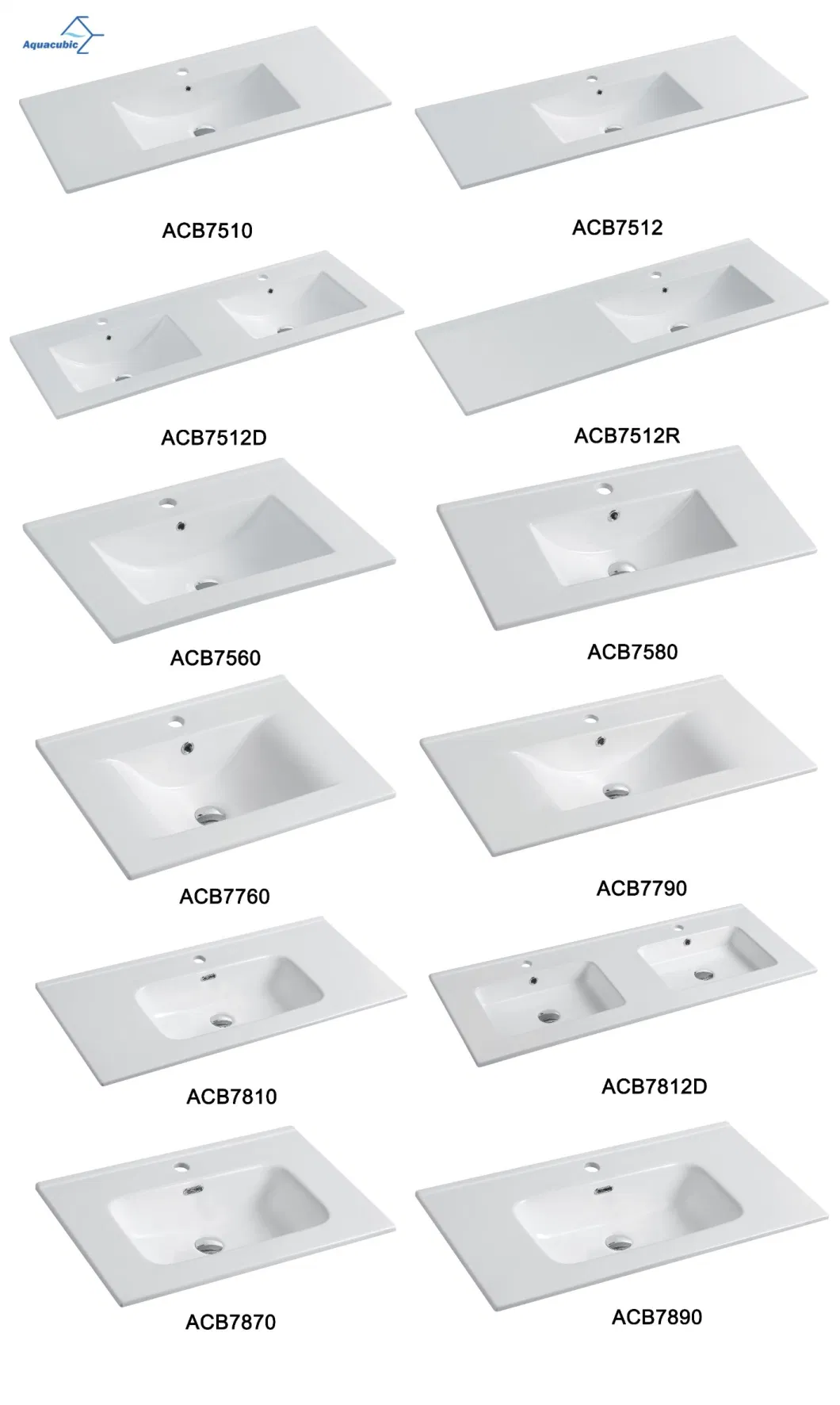 Aquacubic White Ceramic Basin Rectangle Thin Edge Vanity Top Washbasin Price Cabinet Bathroom Sinks